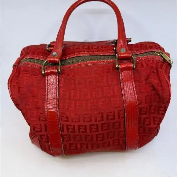Fendi Red Zucca Canvas Boston Bag - Picture 2 of 9